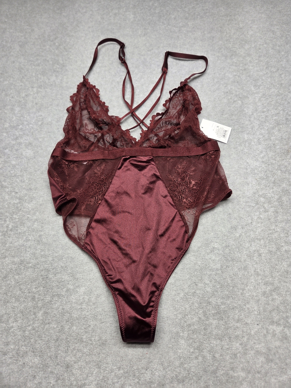 0349 Target Burgundy Lace & Satin Teddy Bodysuit